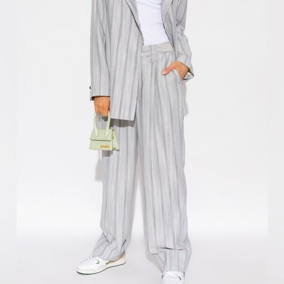NWT GANNI Striped Trousers in Grey Phantom Stripe, Size 42 (US 10/12) - Picture 1 of 13